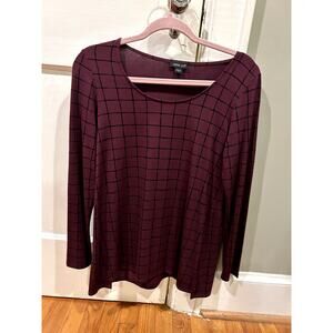 J Jill Wearever Collection Size XS Red/Black Long Sleeve Blouse Casual Chic